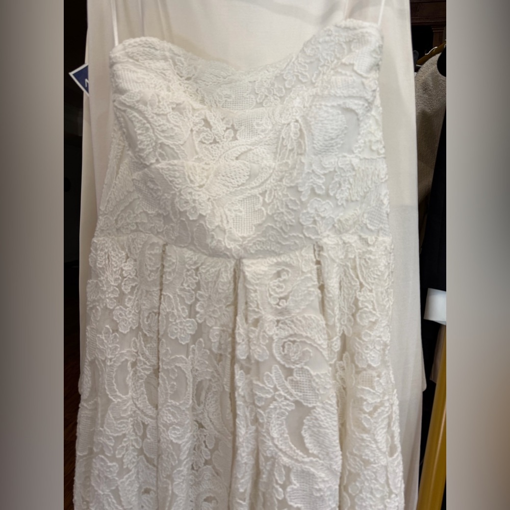 Anthropologie - Lace strapless white midi a line dress - Picture 6 of 11